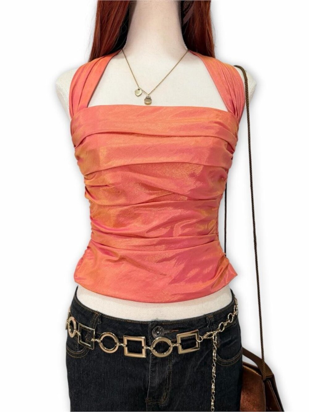 Vintage y2k Michaelangelo Iridescent Ruched Halter Top